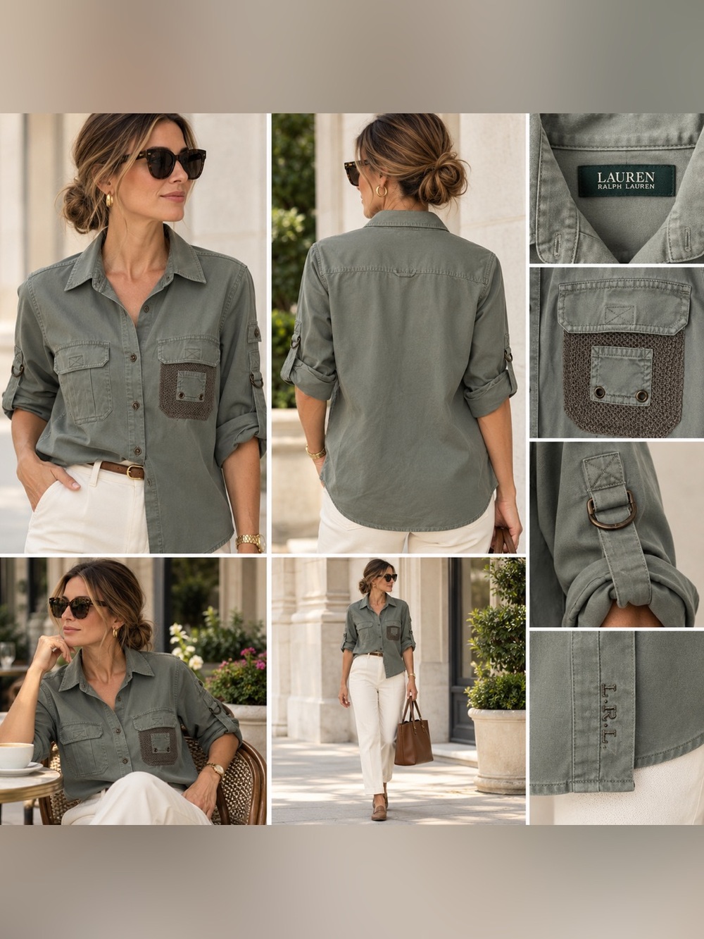 Lauren Ralph Lauren Olive Green Utility Shirt Jacket with Contrast Patch